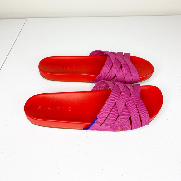 ❌SOLD❌ Rothy’s The Slide Criss Cross Knit Sandal in Cherry Red and Pink Size 7.5 - Picture 2 of 12